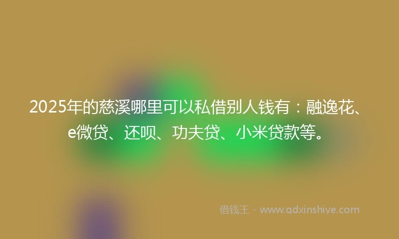 2025年的慈溪哪里可以私借别人钱有：融逸花、e微贷、还呗、功夫贷、小米贷款等。