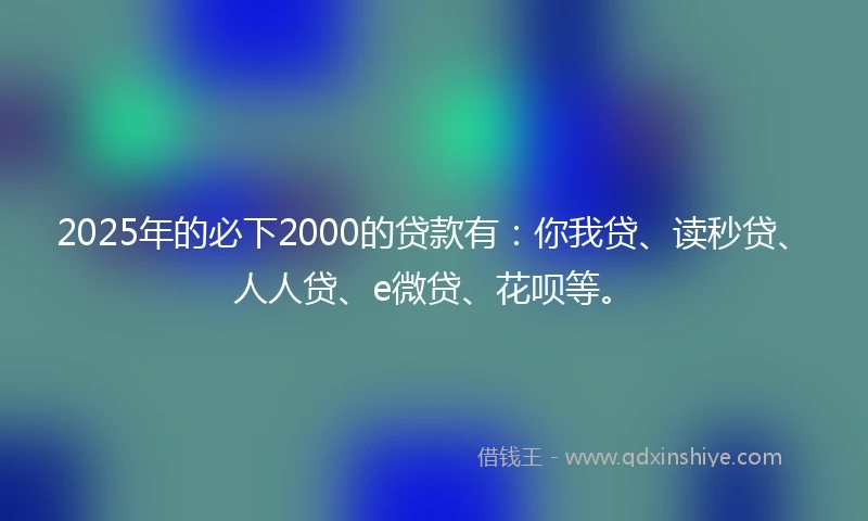 2025年的必下2000的贷款有：你我贷、读秒贷、人人贷、e微贷、花呗等。