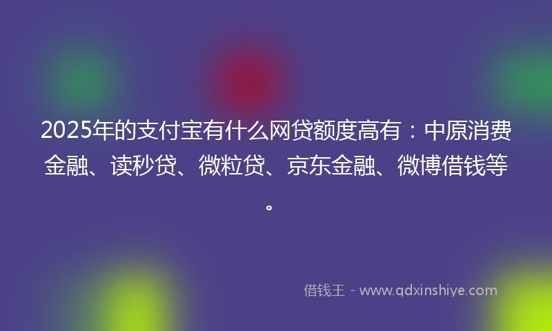 2025年的支付宝有什么网贷额度高有：中原消费金融、读秒贷、微粒贷、京东金融、微博借钱等。