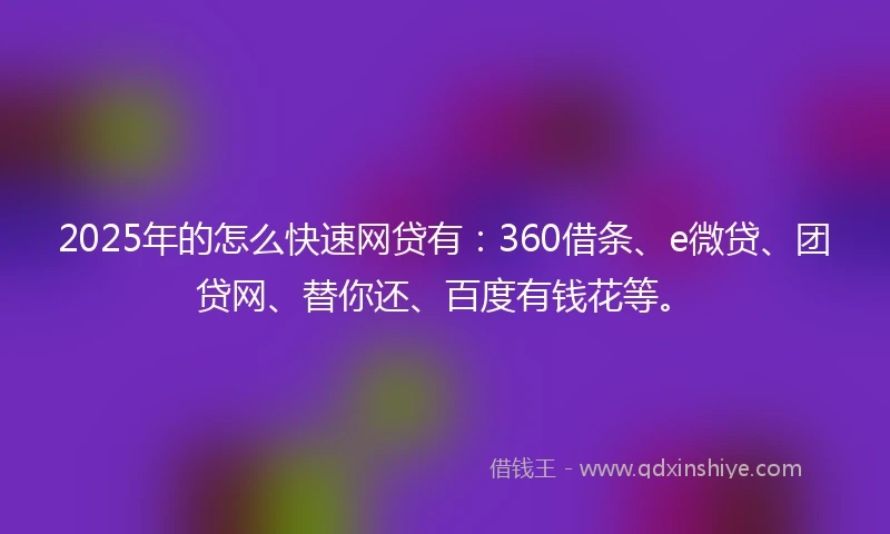 2025年的怎么快速网贷有：360借条、e微贷、团贷网、替你还、百度有钱花等。