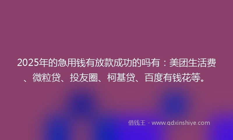 2025年的急用钱有放款成功的吗有：美团生活费、微粒贷、投友圈、柯基贷、百度有钱花等。