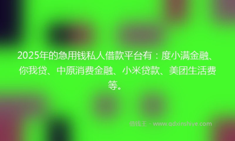 2025年的急用钱私人借款平台有：度小满金融、你我贷、中原消费金融、小米贷款、美团生活费等。