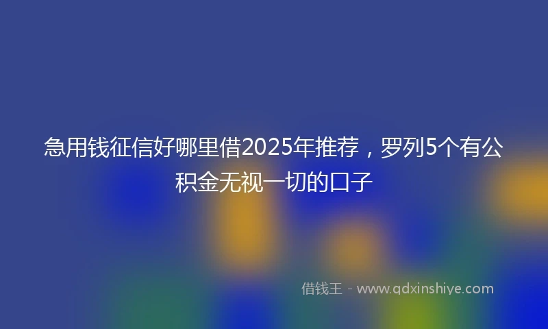 急用钱征信好哪里借2025年推荐，罗列5个有公积金无视一切的口子