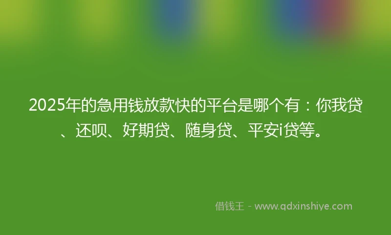 2025年的急用钱放款快的平台是哪个有：你我贷、还呗、好期贷、随身贷、平安i贷等。
