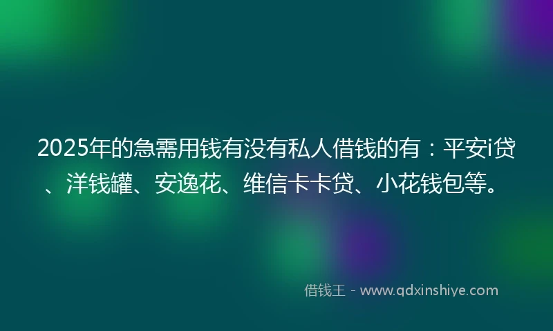 2025年的急需用钱有没有私人借钱的有：平安i贷、洋钱罐、安逸花、维信卡卡贷、小花钱包等。