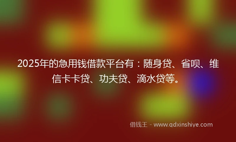 2025年的急用钱借款平台有：随身贷、省呗、维信卡卡贷、功夫贷、滴水贷等。