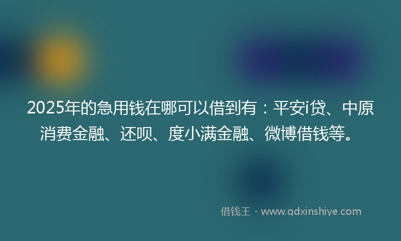 2025年的急用钱在哪可以借到有：平安i贷、中原消费金融、还呗、度小满金融、微博借钱等。