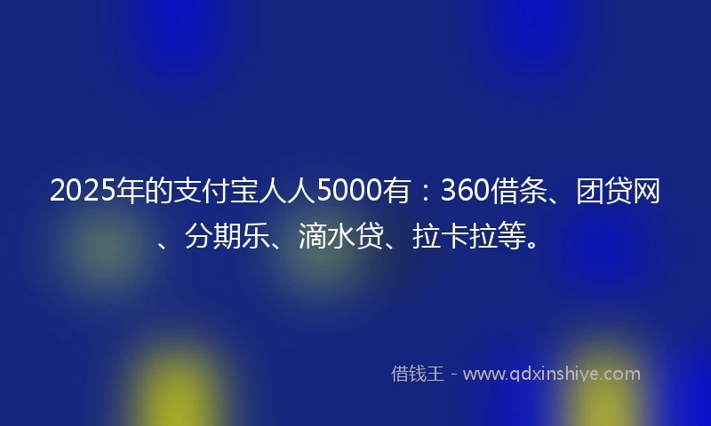 2025年的支付宝人人5000有：360借条、团贷网、分期乐、滴水贷、拉卡拉等。