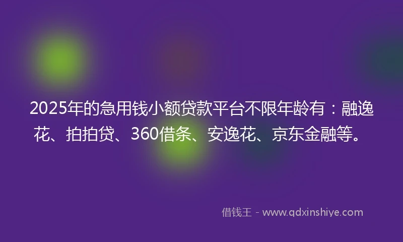 2025年的急用钱小额贷款平台不限年龄有：融逸花、拍拍贷、360借条、安逸花、京东金融等。