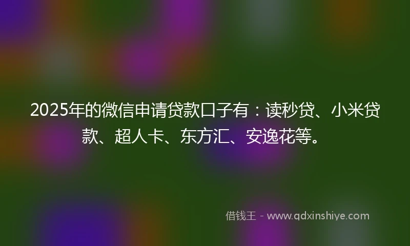 2025年的微信申请贷款口子有：读秒贷、小米贷款、超人卡、东方汇、安逸花等。