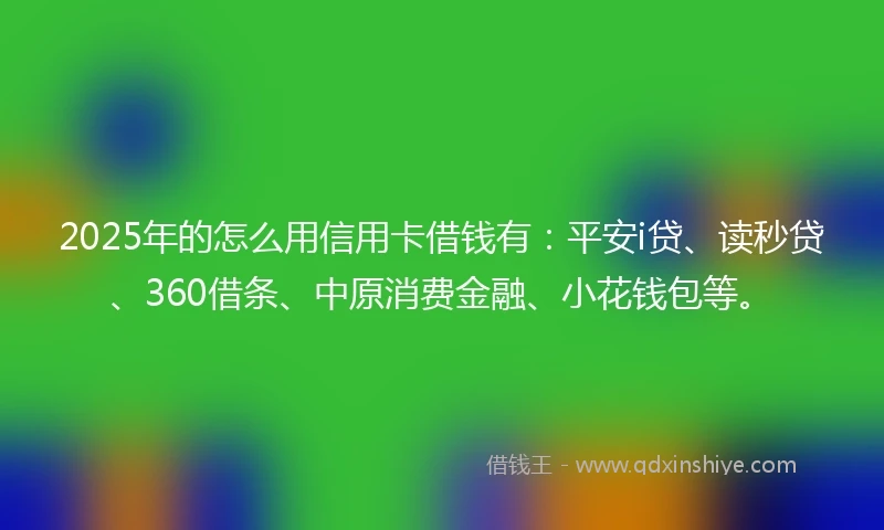 2025年的怎么用信用卡借钱有：平安i贷、读秒贷、360借条、中原消费金融、小花钱包等。