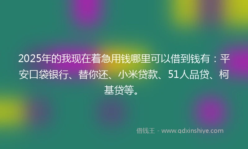 2025年的我现在着急用钱哪里可以借到钱有：平安口袋银行、替你还、小米贷款、51人品贷、柯基贷等。