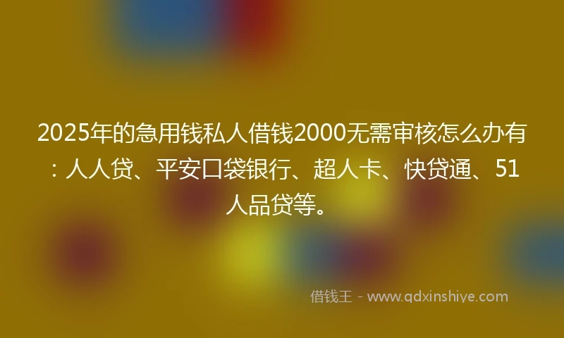 2025年的急用钱私人借钱2000无需审核怎么办有：人人贷、平安口袋银行、超人卡、快贷通、51人品贷等。