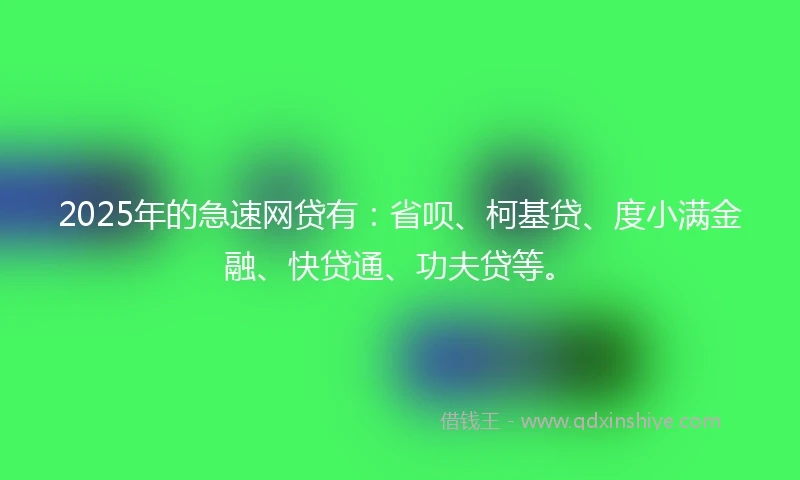 2025年的急速网贷有：省呗、柯基贷、度小满金融、快贷通、功夫贷等。