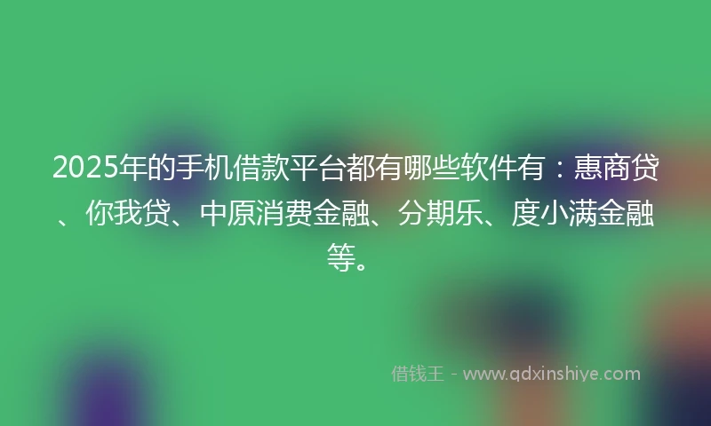 2025年的手机借款平台都有哪些软件有：惠商贷、你我贷、中原消费金融、分期乐、度小满金融等。