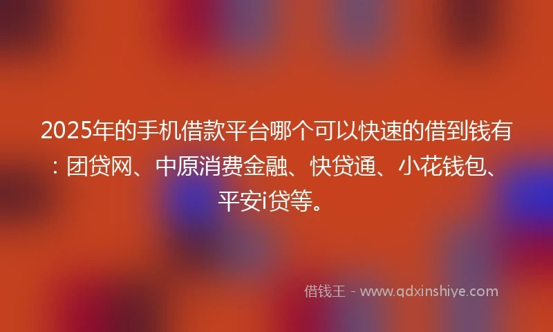 2025年的手机借款平台哪个可以快速的借到钱有：团贷网、中原消费金融、快贷通、小花钱包、平安i贷等。