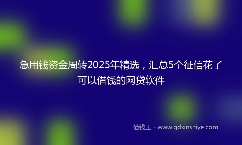 急用钱资金周转2025年精选，汇总5个征信花了可以借钱的网贷软件