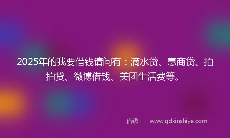 2025年的我要借钱请问有：滴水贷、惠商贷、拍拍贷、微博借钱、美团生活费等。