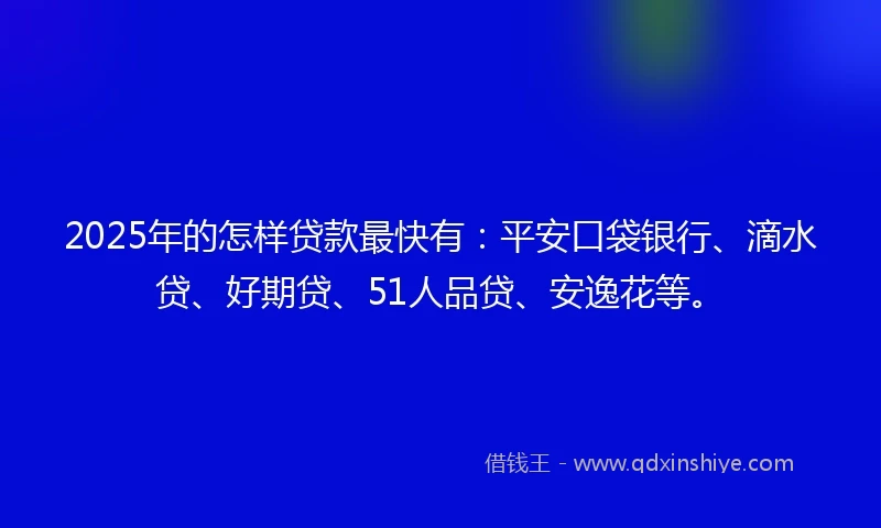 2025年的怎样贷款最快有：平安口袋银行、滴水贷、好期贷、51人品贷、安逸花等。