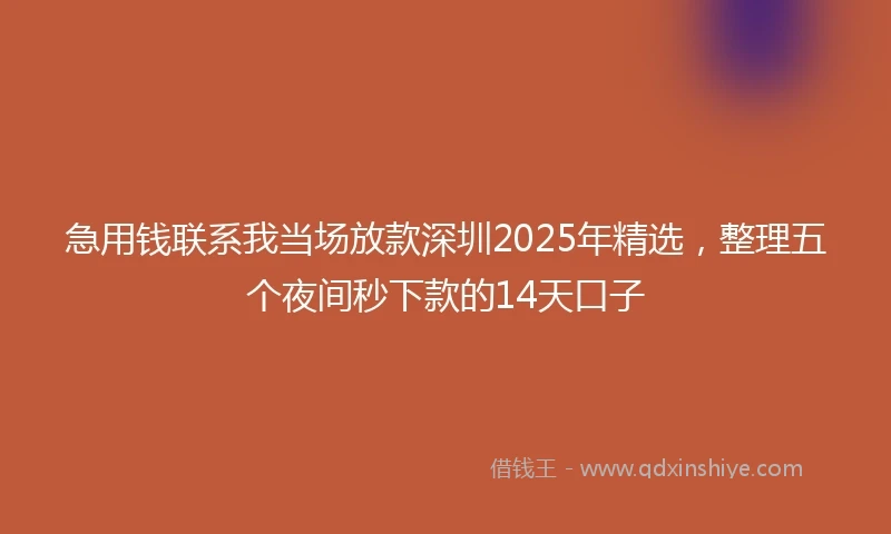急用钱联系我当场放款深圳2025年精选，整理五个夜间秒下款的14天口子