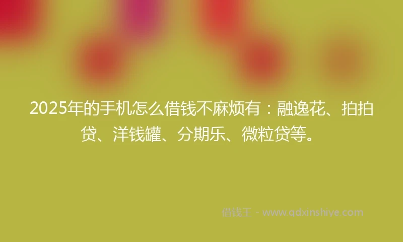 2025年的手机怎么借钱不麻烦有：融逸花、拍拍贷、洋钱罐、分期乐、微粒贷等。
