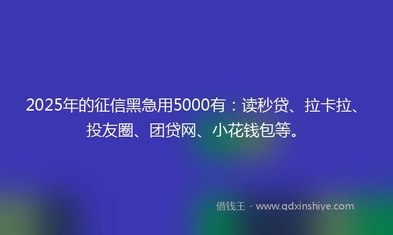 2025年的征信黑急用5000有：读秒贷、拉卡拉、投友圈、团贷网、小花钱包等。