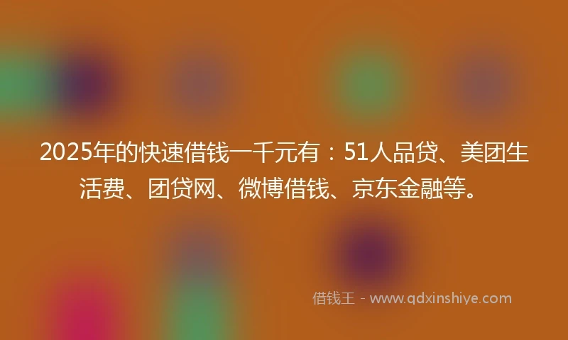 2025年的快速借钱一千元有：51人品贷、美团生活费、团贷网、微博借钱、京东金融等。