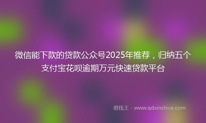 微信能下款的贷款公众号2025年推荐，归纳五个支付宝花呗逾期万元快速贷款平台