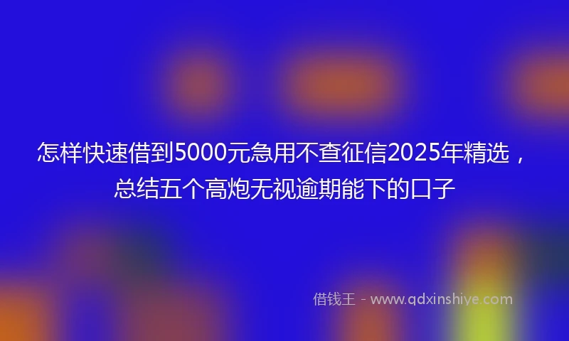 怎样快速借到5000元急用不查征信2025年精选，总结五个高炮无视逾期能下的口子