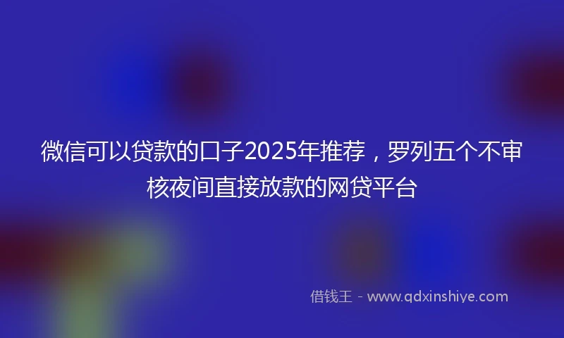 微信可以贷款的口子2025年推荐，罗列五个不审核夜间直接放款的网贷平台
