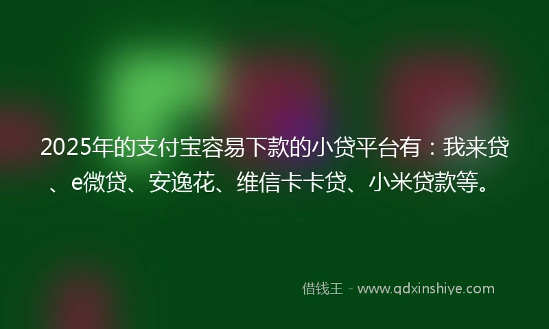 2025年的支付宝容易下款的小贷平台有：我来贷、e微贷、安逸花、维信卡卡贷、小米贷款等。