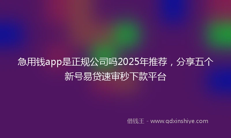 急用钱app是正规公司吗2025年推荐，分享五个新号易贷速审秒下款平台