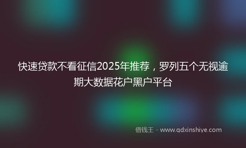 快速贷款不看征信2025年推荐，罗列五个无视逾期大数据花户黑户平台