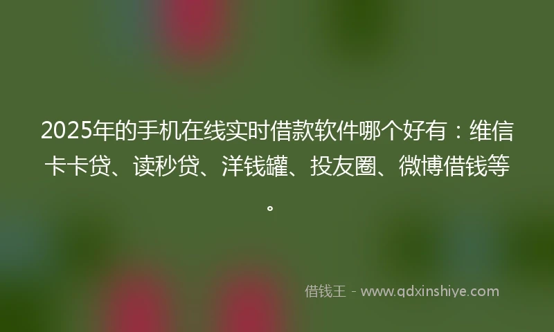 2025年的手机在线实时借款软件哪个好有：维信卡卡贷、读秒贷、洋钱罐、投友圈、微博借钱等。