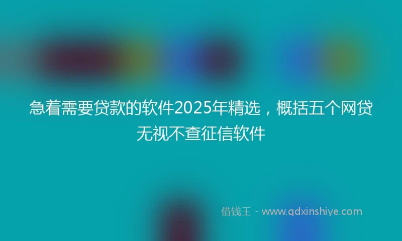 急着需要贷款的软件2025年精选，概括五个网贷无视不查征信软件