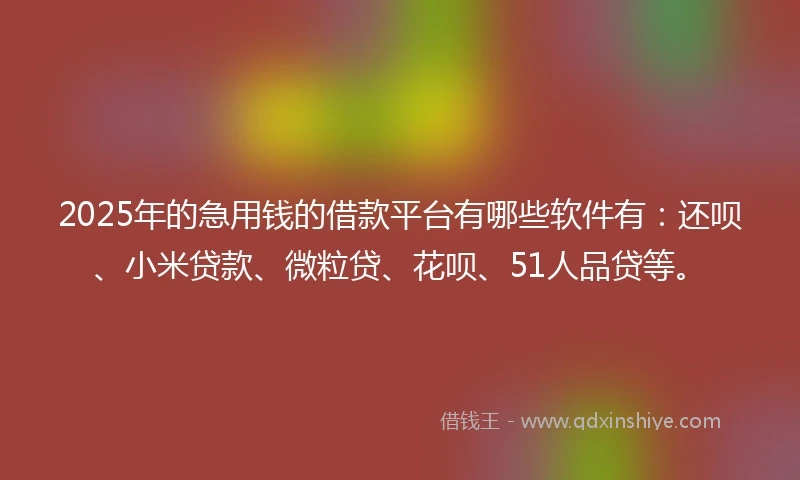 2025年的急用钱的借款平台有哪些软件有：还呗、小米贷款、微粒贷、花呗、51人品贷等。