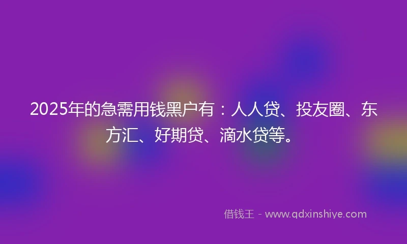 2025年的急需用钱黑户有：人人贷、投友圈、东方汇、好期贷、滴水贷等。