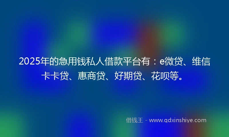 2025年的急用钱私人借款平台有：e微贷、维信卡卡贷、惠商贷、好期贷、花呗等。