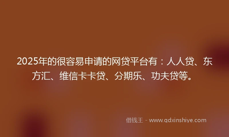 2025年的很容易申请的网贷平台有：人人贷、东方汇、维信卡卡贷、分期乐、功夫贷等。
