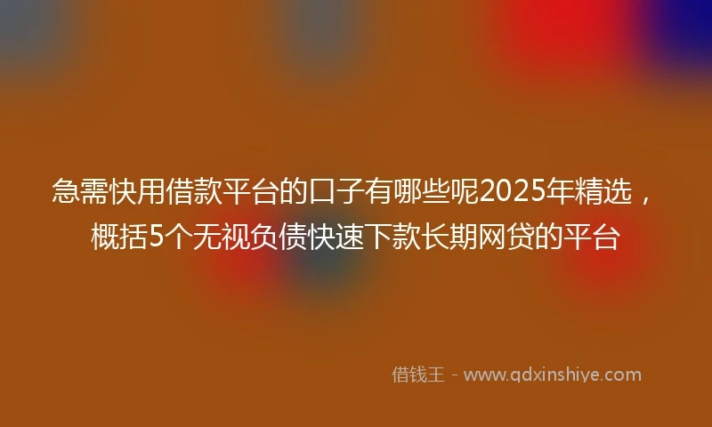 急需快用借款平台的口子有哪些呢2025年精选，概括5个无视负债快速下款长期网贷的平台