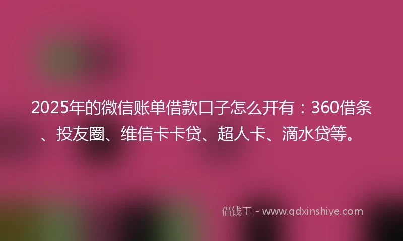 2025年的微信账单借款口子怎么开有：360借条、投友圈、维信卡卡贷、超人卡、滴水贷等。