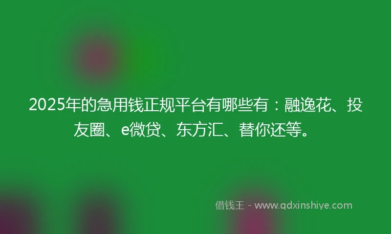 2025年的急用钱正规平台有哪些有：融逸花、投友圈、e微贷、东方汇、替你还等。
