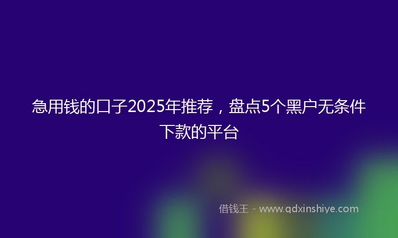 急用钱的口子2025年推荐，盘点5个黑户无条件下款的平台