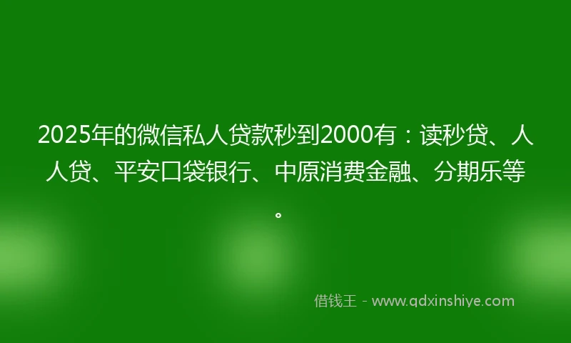 2025年的微信私人贷款秒到2000有：读秒贷、人人贷、平安口袋银行、中原消费金融、分期乐等。