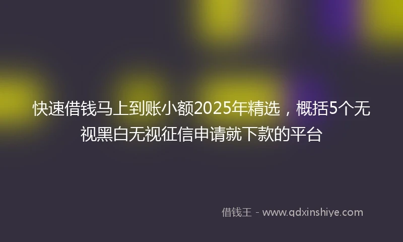 快速借钱马上到账小额2025年精选，概括5个无视黑白无视征信申请就下款的平台