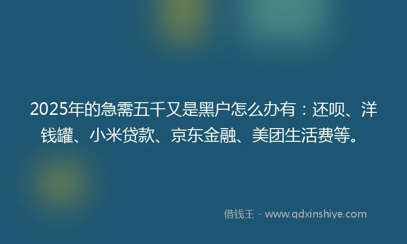 2025年的急需五千又是黑户怎么办有：还呗、洋钱罐、小米贷款、京东金融、美团生活费等。