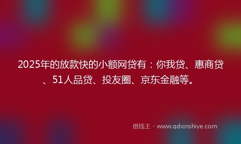 2025年的放款快的小额网贷有：你我贷、惠商贷、51人品贷、投友圈、京东金融等。