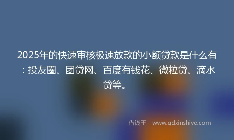 2025年的快速审核极速放款的小额贷款是什么有：投友圈、团贷网、百度有钱花、微粒贷、滴水贷等。