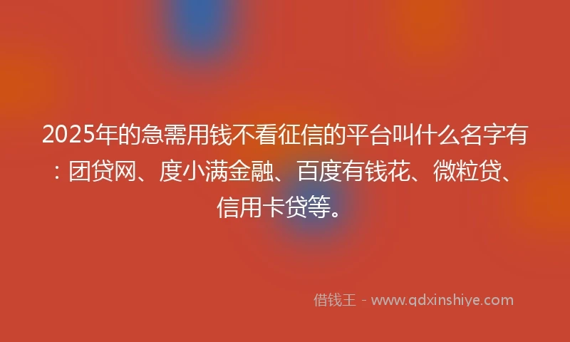 2025年的急需用钱不看征信的平台叫什么名字有：团贷网、度小满金融、百度有钱花、微粒贷、信用卡贷等。