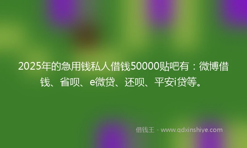 2025年的急用钱私人借钱50000贴吧有：微博借钱、省呗、e微贷、还呗、平安i贷等。